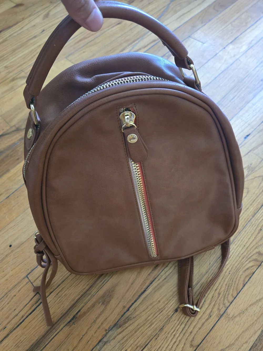 Steve Madden Brown Faux Leather Backpack with Front Zip